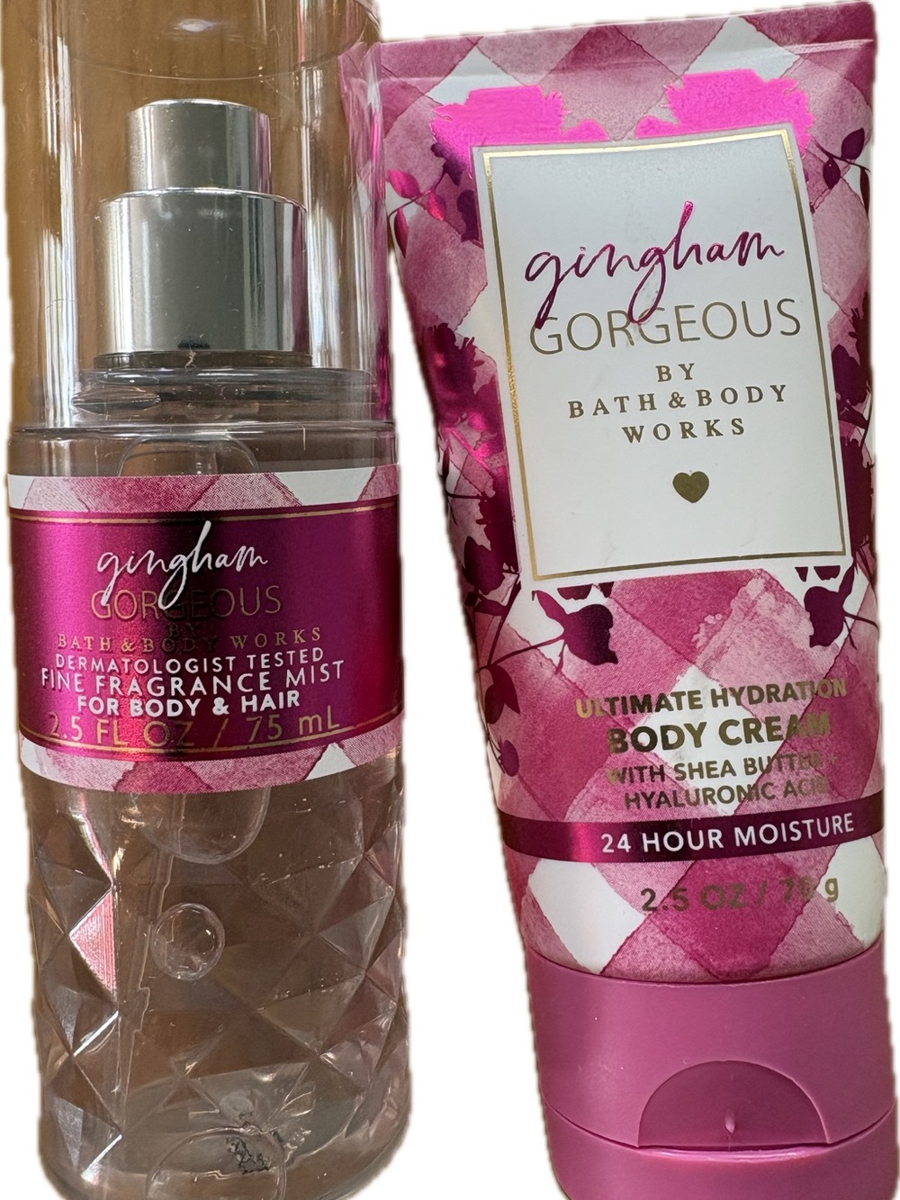 Bath & Body Works Travel Size Gingham Gorgeous Pink Fragrance Mist & Body Cream